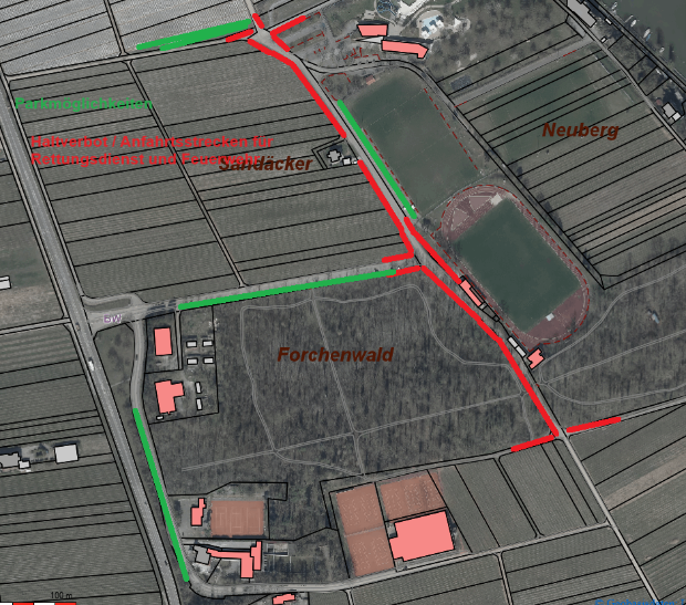 Parkverbotszonen im Bereich der Sportanlage Ulrichsheide