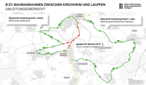 Plan der Umleitungsstrecken Heilbronn - Kirchheim - Heilbronn