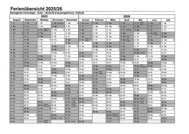 Ferienplan 2025 / 26