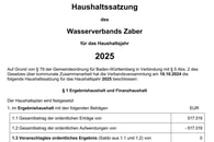 Haushaltssatzung des Wasserverbands Zaber