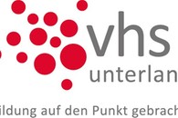 Das Logo der VHS Unterland mit vielen unterschiedlich großen roten Punkten